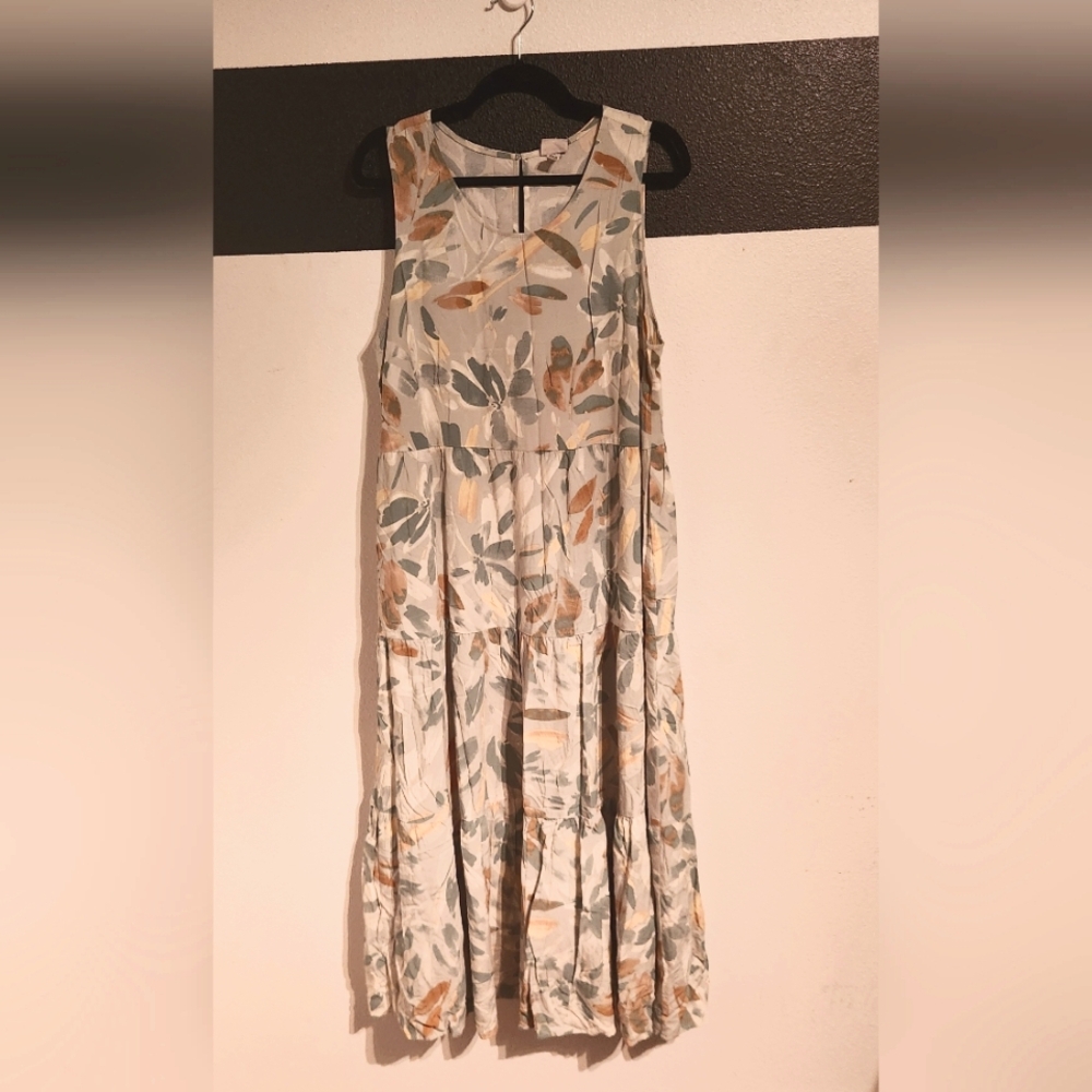 A New Day Floral Midi Dress - Pale Blueish Green & Beige Size XL